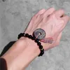 STRAND FENG SHUI Obsidian kralen Bracelet Men Vrouwen Tibetaans geweven draad touw Lucky Black Copper Coin Amulet rijkdom rode armbanden