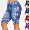 Women's Shorts Fashion Short Pants Women Butterfly Print Denim High Waist Polyester For Fitness
