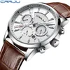 Armbandsur 2023 Mens Watches Crrju Top Brand Leather Chronograph Waterproof Sport Automatisk datum kvarts Klocka för män Relogio Masculino