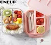 Oneup Lunch Box för barn Glass Mikrovågsugn Bento Box Food Container med fack Storage School Läcksäker kök Comida Y2004296745380