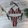 Kostium kąpielowy dla kobiet wyściełany kostium kąpielowy push up setów bikini w stylu paski bandaż halter maillot de bain femme 2023 #t2q