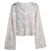 Women's Blouses Womens Floral Lace Crochet Long Sleeve Cropped Cardigan Button Up Mesh Jackets