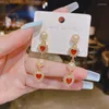 Boucles d'oreilles pendantes, 1 paire, aiguille en argent, baroque, Zhang Manyue, même rouge, bleu, amour, longue perle en filet