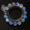 Strand Natural Blue Light Moonstone Crystal Beads Bracelet 12.6mm Stretch Clear Round Women Men