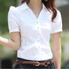 Женские блузки Женская женская женская летняя мода с коротким рукавом на свободный хлопок корейский для женского офиса носить элегантную белую формальную рубашку