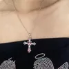 Chaînes gothique rose Zircon croix pendentif collier Y2K coeur colliers chaîne de clavicule pour les femmes fête de mariage bijoux de mode