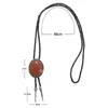 Bow Ties Gold Sand Stone Bolo Tie For Man Cowboy Western Cowgirl Leather Rope Zinc Alloy Necktie Oval Shape Wave Side