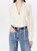 Bloups feminina Blusa feminina Lace Up Up decote em V Long Solid Color Solid Spring Summer camisa de verão