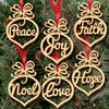 Décorations de Noël 6pcs pendentif en bois creux lettre gravure ornement arbre de Noël suspendu bricolage artisanat décor cadeaux de Noël