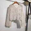 Women's Blouses Womens Floral Lace Crochet Long Sleeve Cropped Cardigan Button Up Mesh Jackets