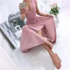 Lässige Kleider Sommer Elegantes ärmelloses Maxikleid für Frauen Tiefer V-Ausschnitt Chiffon Split Longbeach Weiß Party Strand Vestido