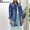 Jackets femininas outono de inverno mulheres buraco jeans 2023 harajuku namorado vento jean solto manga longa casacos femininos de tamanho grande