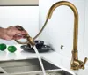 Torneiras de cozinha Auswind Antique Pull Faucet e água fria torneira misturadora de latão pia giratória 360 graus para baixo