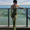 Casual Dresses Solid Halter Sleeveless Backless Slim Sexy Maxi Dress Spring Women Elegant Streetwear Party Clothing Concise Summer