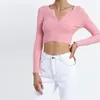 Kvinnors stickor Autumn och vinterkvinnors tröja Cardigan Fashion V-Neck Kort pullover Pure Color Simple Sexig Em