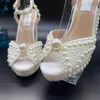 Sandały sandały sacaria luksusowy projektant Pearl elegancki ślubna sukienka ślubna buty platforma obcasy pereł skórzane sandał damski 7333846