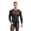 Mäns T -skjortor Fashion Thin Breattable Men's Gaze Topps Tight High Elastic Fine Mesh Hollowed Out Fishnet Sports Fitness Long Sleeve