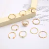 Boho Vintage Gold Color Moon Knuckle Rings uppsättning för kvinnor Crystal Star Geometric Female Finger Rings smycken