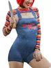 Calças femininas de duas peças hirigin Trajes de Halloween para mulheres Boneca assassina de pesadelo assustador Quer jogar personagem de filme Bodysuit Conjunto de fantasia de boneca Chucky 230303