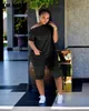 Zweiteilige Damenhose CM.YAYA Sport Elegantes zweiteiliges Set für Damen, Sommer-T-Shirt mit Knopfkragen und knielangen Hosen, passendes Set, Trainingsanzug 230303