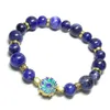 Strand Lotus Buddhism Natural Energy Stone Sodalite Beaded Bracelet For Women Men Blue Beads Stretch Yoga Healing Jewelry