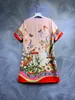 Casual jurk Jurk Nieuwe stijl mode bloemenprint handgemaakte kralen lente en zomer korte mouw losse ronde hals jurk zwart-wit S-XL