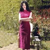 Ubranie etniczne Purple Sexy Slim Popraw Cheongsam Kobieta elegancka koronkowa orientalna sukienka Qipao Exquare freading Trime Chińskie sukienki imprezowe