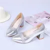 Chaussures habillées femmes pompes OL à talons hauts carré racine Stiletto mode Bling mariage or argent talons hauts U18-47