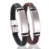 Bangle Wholesale 10pcs/lot Woven Leather Rope Wrap Special Style Classic Stainless Steel Men's Bracelet Double-layer Design DIY