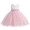 Mädchen Kleider 2023 Sommer Kinder Kleid Prinzessin Blume Mädchen Laufsteg Kostüm Gelb Floral Super Fee Ärmellos