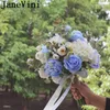 Bröllopsblommor Janevini Sky Blue Rose Articielle Bouquet för brud Silk Bridesmaid Flower elfenben Peony Bridal Ramo Noiva