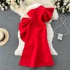 Casual jurken Vestidos de mujer Elegante strapless onregelmatige diagonale kraag off-shoulder gewaad femme ruches split slanke feestjurken 2023