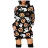 Casual Dresses for Women 2023 Plus Size Women's Halloween Print långärmad huva Pullover Mini Dress Tops Vestidos Mujer Verano