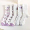 Mulheres meias brancas babados com babados fofos fofos de flor roxa jk lolita algodão meia para meninas respiráveis ​​primavera outono harajuku calcetinos