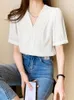 Dames blouses dames zomer elegante casual witte dames slanke vintage mode chiffon shirts top femme kleding blusas mujer