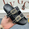 Men Slippers Designer Sliders Double Buckle Canvas Leather Women Sandals Flat Mules Casual Beach Shoes Size 35-45