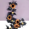 Dekorative Blumen Künstliche Rattan Black Vine Halloween Wandbehang Dekor Rose Sonnenblumen Girlande Pflanzen Blätter Dekoration