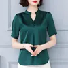 Kvinnors blusar 2023 Fashion Summer Woman Elegant Short Sleeve Shirts and Youth Tops Women's Satin Blus Silk Blusa Para Mujer 5379 50