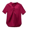 Kvinnors blusar 2023 Fashion Summer Woman Elegant Short Sleeve Shirts and Youth Tops Women's Satin Blus Silk Blusa Para Mujer 5379 50