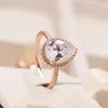 Rose Gold Plated Radiant Teardrops Ring med Clear CZ Fit Pandora Jewelry Engagement Wedding Lovers Fashion Ring