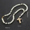 Hangende kettingen gegraveerde kruis plastic rozenkrans kralen touw ketting voor vrouwen verklaring religieuze sieraden Jezus collier geschenk CN23