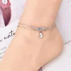 Anklets 316L roestvrij staal mode-sieraden 2-laags zirkoon kralen natuurlijke schaal liefde hart charme keten anklet voor vrouwen Tobilleras