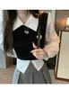 Robes de travail douce fille japonaise mode 2 pièces jupe ensembles à manches longues Patchwork chemise haut taille haute plissée Mini 2pc robe tenues