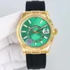 Con caja original Reloj para hombre 41 mm Día-Fecha Verde hielo Árabe Esfera rara Números de moda automáticos Reloj para hombre Plegable 2813 Relojes mecánicos