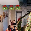 Decorative Flowers Artificial Bouquet With Red Bow Mistletoe Fake Plants Hanging Ornaments Valentine's Day Christmas Decoration Home DIY