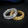 Anneaux de mariage marque femmes bague ton or ovale coupe blanc CZ cubique zircone Bling diamant Hip Hop Vintage bijoux cadeaux pour dames