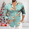 Erkekler Tişört Aşağı Gömlek Erkek Moda Gündelik Noel Dijital 3D Baskı Yakel Düğmesi Uzun Kol Kaçış Tunik