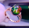 Cluster Ringe E520 Feiner Schmuck Reines 18 Karat Gold Natürliche Schwarze Opal Edelsteine 4,8 ct Weiblich Für Frauen Ring