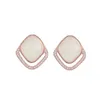 Stud Earrings ES162 ZFSILVER S925 Silver Korean Fashion Hetian Jade Desigh Retro Diamond-set Square Jewelry For Girls Women Match-all