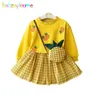 Ensembles de vêtements 3 pièces automne bébé filles vêtements dessin animé coréen mignon coton T-shirt jupe sac enfants Boutique tenues pour enfants ensemble 1976